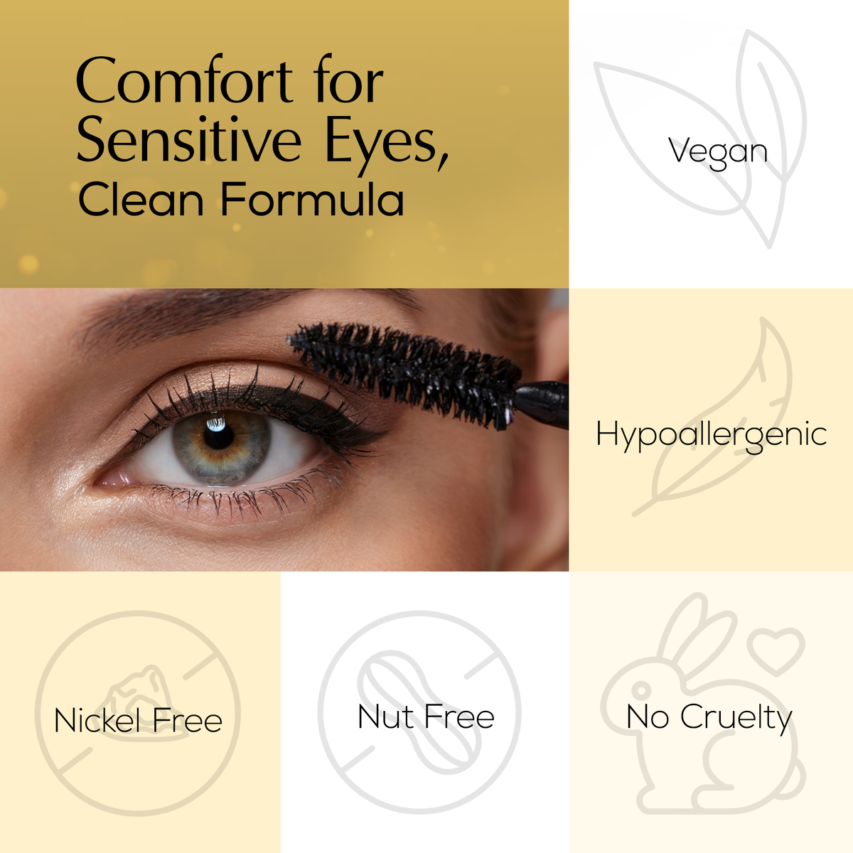 Hypoallergenic Mascara for Sensitive Eyes – Mega Volume for Thinning Lashes, Contact-Lens Safe